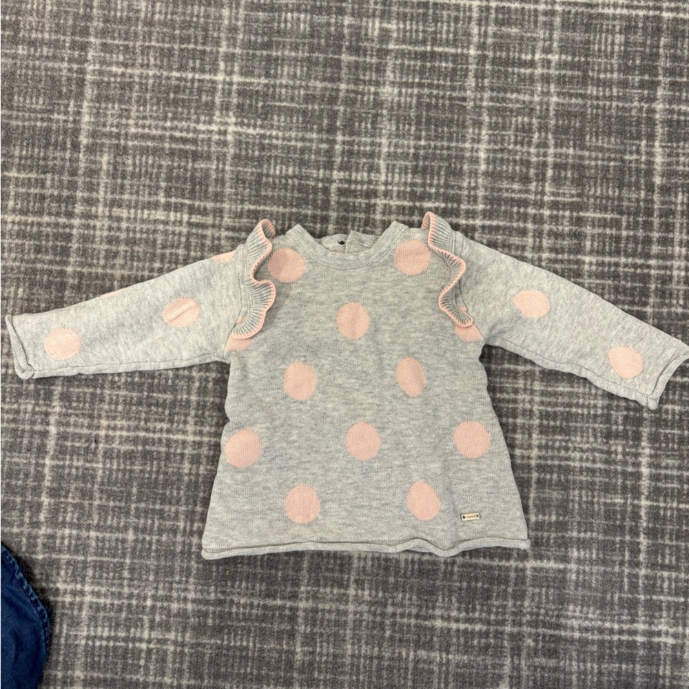 Grey and pink polka dot mayoral sweater size xs 2-4m